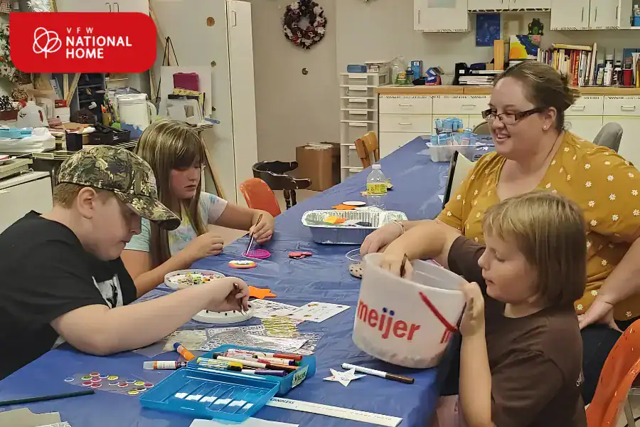 Children creating handmade arts and crafts at VFW National Home's campus.