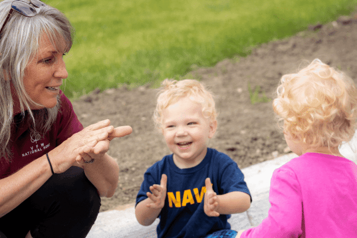 VFW National Home staff playing with military dependents.